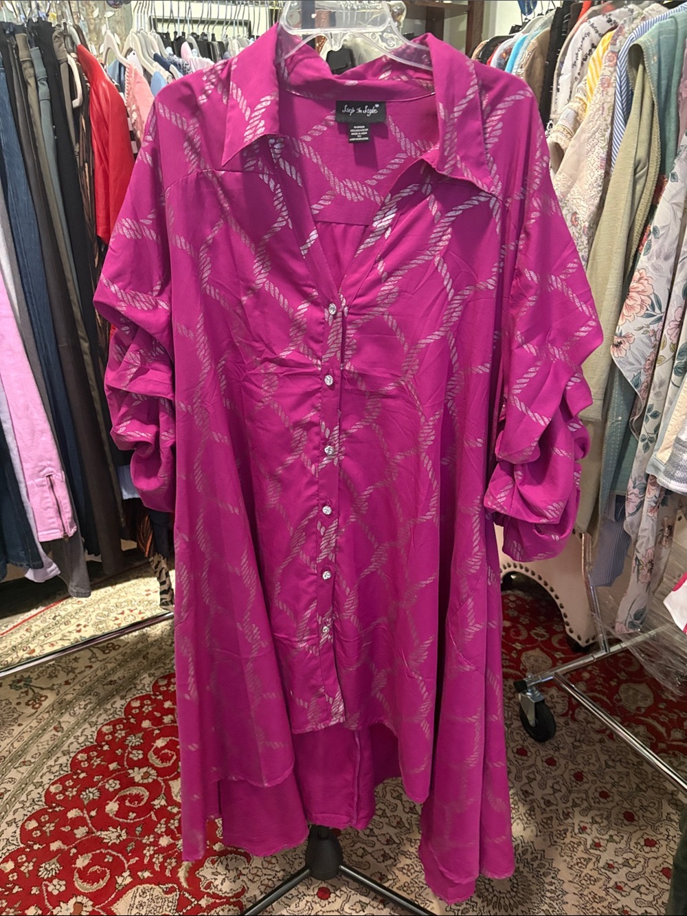 Sage & Sky Fuchsia Button-Front Shirt Dress